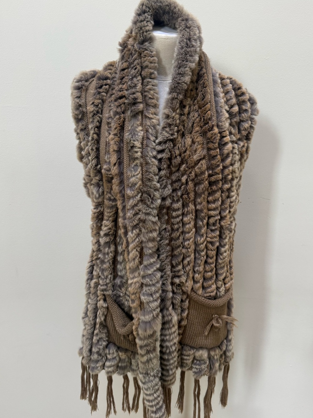 Pat Dahnke Genuine Rabbit Fur Knit Vest Western Fringe